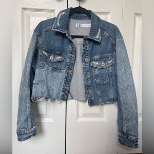 Zara Blue Distressed Cropped Jacket
